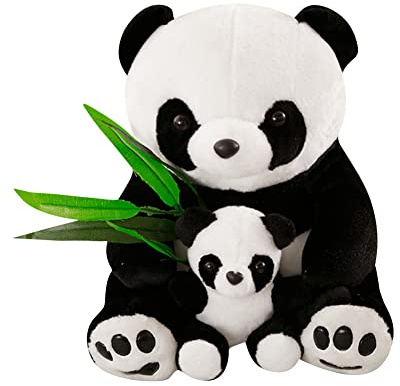 Groß Panda Kuscheltier, Plüsch Panda Mutter mit Baby, Cute Anime Panda Kuscheltier Puppe Stofftier Panda Mädchen Plüschtier Nackenkissen Anime Plüschtier Geschenk für Kinder Erwachsener, 40cm
