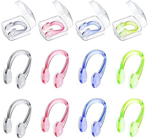 12 Pack Swimming Nose Clips, Soft Silicone Waterproof Nose Plugs with Case, Non-slip Comfortable Fit for Kids Adults, Reusable Swim Clip for Pool Training Diving Surfing, 1.42 Inch, Bright Color