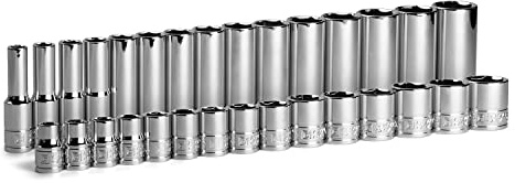 Capri Tools 3/8 in. Drive Shallow and Deep Chrome Socket Set, 6-Point, 8 to 22 mm, 30-Piece