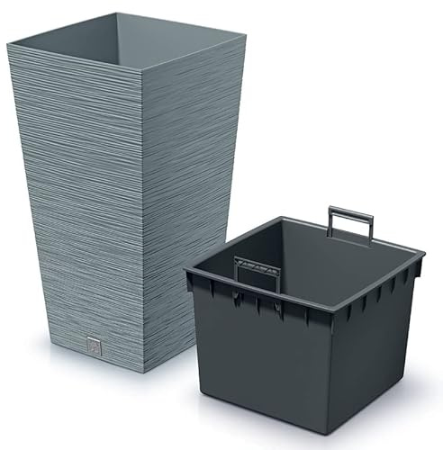 rg-vertrieb Blumenkübel Blumentopf Pflanzkübel Blumenkasten Quadrat Furu Square Tannennadeln Design mit Pflanzeinsatz (350 Grau)