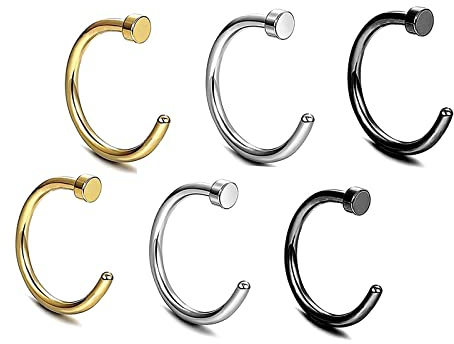 6stk Nasenring Nasenpiercing Fake Nase Lippe Ring Set 8mm/10mm Chirurgenstahl Piercing Nasen Schmuck,Piercing Nase Septum Ohr Helix Tragus für Nase Lippe Brust Intim Scharnier Clicker Ring