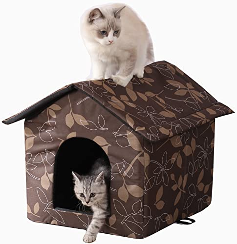 Outdoor Cat House Cat House for Outdoor and Indoor Use - Waterproof Shelter for Cats, Dogs, and Feral Animals (Brown, Medium)