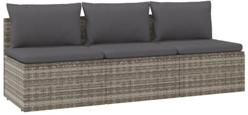 vidaXL Gartensofa 3-Sitzer mit Kissen Sofa Mittelsofa Couch Gartenmöbel Rattanmöbel Garten Lounge Terrasse Balkon Stauraum Grau Poly Rattan