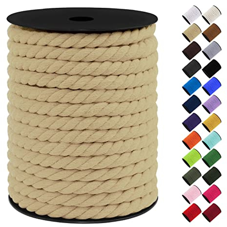 LEREATI Makramee Garn 10mm x 23m, Baumwollkordel Bunt Baumwollseil Geflochten Baumwollschnur, Baumwollgarn für DIY Basteln Hängepflanze Pflanze Aufhänger Wandbehang Weben Dekoration (Helles Kaffee)