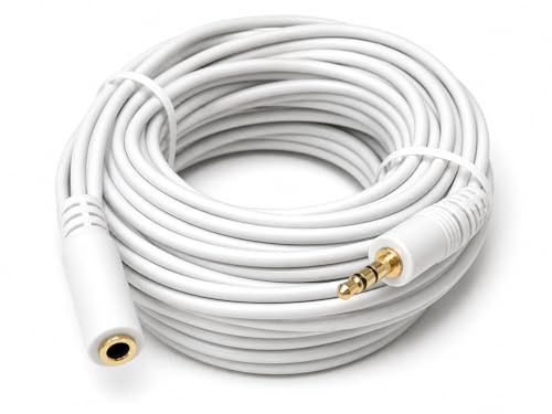 DRUT 10m 3.5mm to 3.5mm Stereo Audio Extension Cable Lead Male to Female | Gold Connectors 33ft White