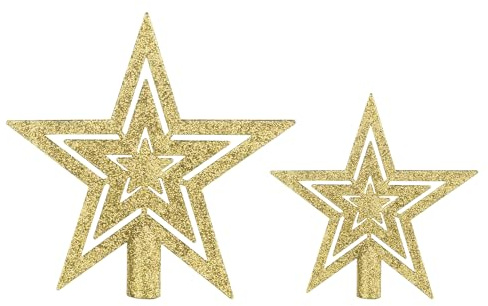 VEYLIN Christmas Tree Topper,2PCS Gold Glittered Star Christmas Tree Topper Star Tree Topper for Christmas Tree Ornament(10+15CM）
