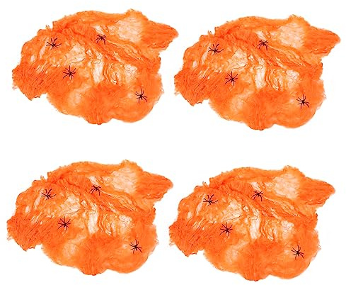 Halloween Spinnennetz 1 Satz Polyester Realistisch | Halloween Geschenkideen, Dehnbar Gestaltet, Orange Farbton, Gruselige Szene, Leicht zu Nutzen, 4 Stück