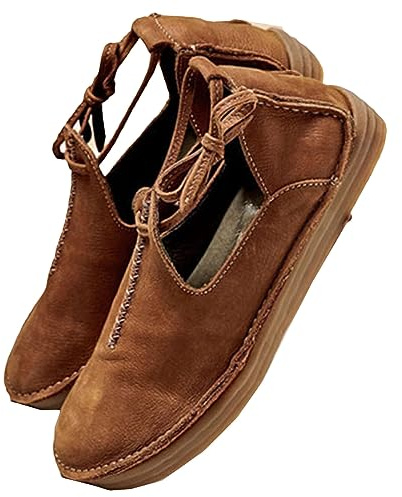 SIULAS Chaussures à fond plat en cuir PU médiéval - Bottes de sorcière Renaissance avec talon bas - Steampunk Retro Casual Leather Bootle Boots - Chaussures en cuir à tête ronde pour femmes,Jaune,38