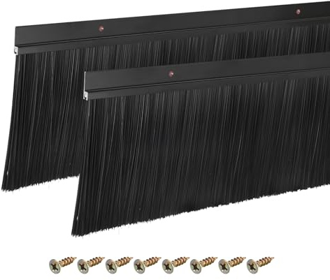 sourcing map 2Pcs Door Brush Bottom Sweep H-Shape Aluminum Alloy Base with 120mm Nylon Brush for Home, Industrial (1000mm L x 145mm W, Black)