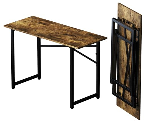 Lutown-Teen 120 cm Folding Computer Desk, Writing Gaming Computer Camping Table, No Assembly Required Home Office Desk, Rustic Brown