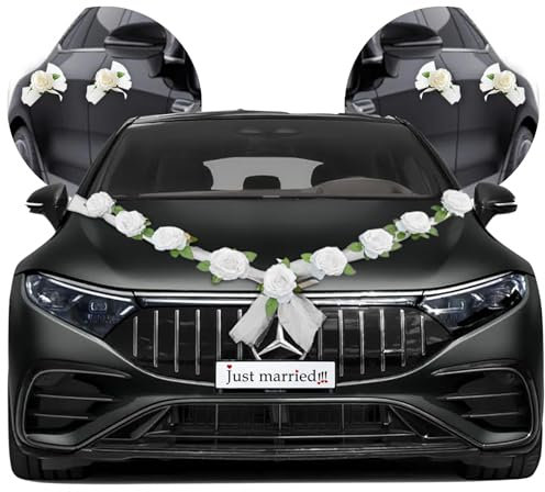 Autoschmuck Hochzeit Motorhaube - Hochzeitsdeko Auto Deko, Seidenblumen für Ihr Hochzeitsauto - Hochzeitsschmuck Blumen - Länge 180 cm x 2 - Brautauto Dekoration Set