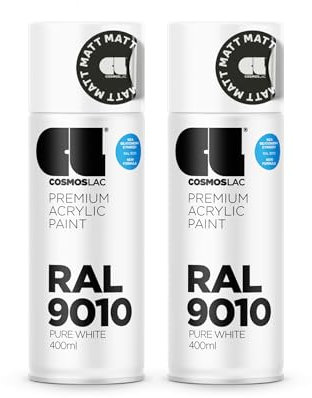 COSMOS LAC Sprühlack Sprühdose - 400ml - Sprühfarbe für den DIY-Bereich, geeignet für alle Oberflächen - Lackspray (2, RAL 9010 - reinweiß matt)