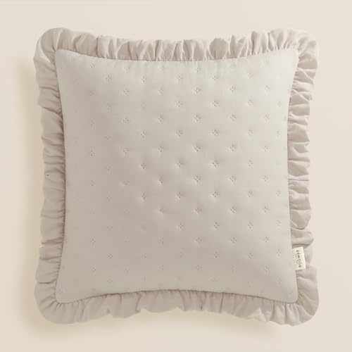 ROOM99 Molly 45 x 45 cm Zierkissenbezüg Kissenbezüg Kissenhüll Dekorative Dekokissen Wurfkissenbezug Deko Aesthetic Modern Schlafzimmer Wohnzimmer mit Rüsche Beige, 1 Stück
