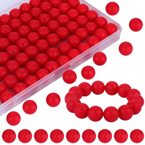 WEWAYSMILE 80 pièce De Perles En Silicone De 15mm, Perles Rondes En Silicone En Vrac, Perles En Silicone Pour Stylo, Bracelet, Porte-Clés, Lanières, Bijoux, Artisanat (Rouge C)