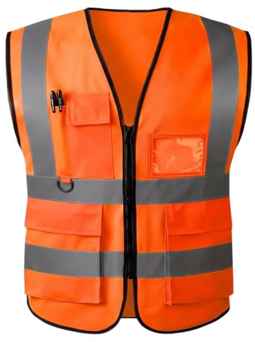 MODE BLEND Hi Vis Vest High Visibility Reflective Safety Vest Breathable with Zipper Pocket for Traffic Work Running Surveyor Security Guard Construction Use