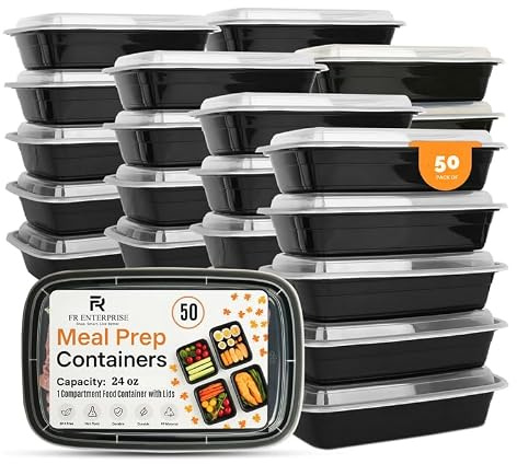 50 Pack 24oz (710ml) Reusable Meal Prep Containers - BPA-Free, Leak-Proof, Microwave & Dishwasher Safe Stackable Bento Boxes with Lids – Ideal for Lunch, Dinner, Portion Control, and Food Storage