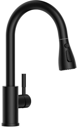 APPASO Black Kitchen Tap, Matte Black Stainless Steel Kitchen Mixer Taps with Pull Out Spray, High Arc 360° Swivel & 3 Spray Modes, High Pressure Single Handle Sink Faucet for Effortless Cleaning