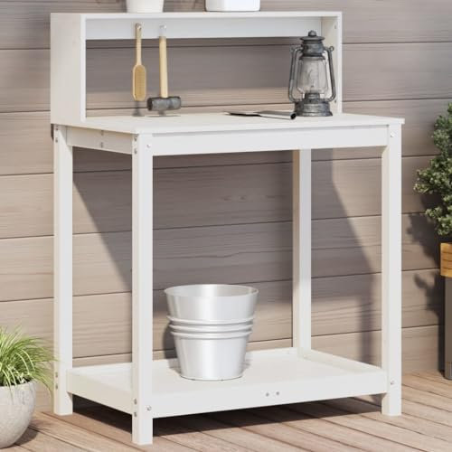 Homgoday Planteringsbord med hyllor trä vit furu 82,5 x 50 x 109,5 cm, trädgårdsbord, odlingsbord, blomkruksbord, trädgårdsarbete för plantering, trädgårdsarbetsbord typ1