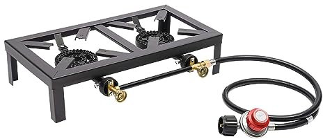 Camping Double Burner Portable Gas Stove 8000W Propane Cooker with Adjustable 0-10Psi Regulator Hose, Outdoor Hob for Patio, BBQ