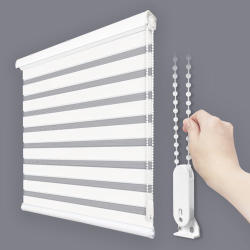 Foiresoft Zebra Blinds for Windows, Day Night Dual Layer Roller Shades for Windows, Adjustable Privacy, Inside or Outside Mount [W35 x H64 Inch, White]