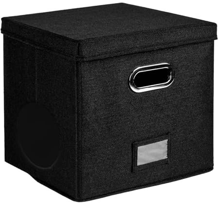 Demsyeq Caisse de rangement pour disques vinyles de 30,5 cm - Noir - Avec couvercle et poignée - Boîte de déménagement décorative pour plus de 50 disques - Protégez votre précieuse collection
