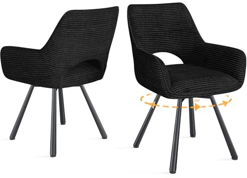 WAFTING Chaise Pivotante 360°Salle à Manger Lot de 2,Peuvent Servir comme Chaise Velours,Chaises de Cuisine,Chaises Salon avec Accoudoirs aux Jambes Métallique,Noir
