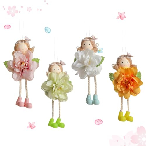 Frühlingsdeko zum Aufhängen,Plüsch Engel Figure,Deko Frühling Engel Puppe Ornamente,Niedliche Mädchen Frühling Deko Anhänger,Fenster Deko für Innen Wohnzimmer Balkon