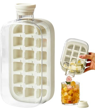 Botella de cubitos de hielo 2 en 1, bandeja para cubitos de hielo sin contacto, botella de hielos con tapa y contenedor, fácil de liberar, llenado rápido sin tocar, para café, jugos y bebidas