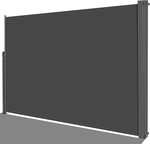 Toldo Lateral Extensible 180 x 400 cm (HxL) - Retractil Exterior con Pantalla Enrollable, Protección Solar, Impermeable, Revestimien PU para Terraza, Gris