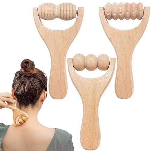 Hurifeng 3 Stück Holz Massager Set - Handgefertigte Faszienrollen für Rücken, Nacken, Gesicht, Beine & Füße – Ergonomisches Massageroller Set aus Holz für Lymphdrainage, Muskelentspannung, Anti-Cellul