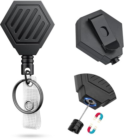 Heavy Duty Retractable Keychain Lanyard with Belt Clip and Magnetic Closure, Retractable Carabiner ID Badge Holder Reel Keyring, 255 g Retraction, 89 cm Steel Cord