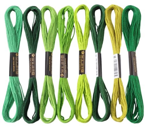 CABODYALS 8 matassa 6 fili Filo Da Ricamo Verde Variegato Filo Da Punto Croce Sfumato In Poliestere Filo per Braccialetti Dellss'Amicizia Corda Sfusa per La Creazione di Braccialetti Cucito A Mano Mag