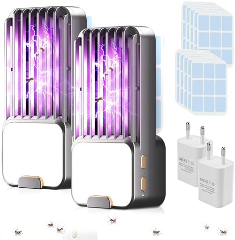 Zanzariera elettrica con luce a LED, per interni ed esterni, per zanzare, 100 m² (nero, 2 pezzi)