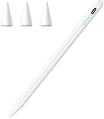 Stylet Compatible pour Apple iPad 2018–2025, Recharge Rapide USB-C, Inclinaison Sensible, rejet de la Paume, Fixation magnétique, 3 Pointes, pour iPad 11 A16/10/9/8/7/6, Pro 11/12.9, Air 3/4/5/M2/M3