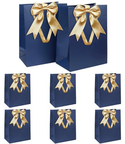 Juego Bolsas Regalo, Bolsa Regalo Azul con Cinta Bolsa Regalo con Asas 8 Piezas 21 x 31 x 12 cm Bolsas Regalo Grande para Navidad Cumpleaños Boda Aniversario