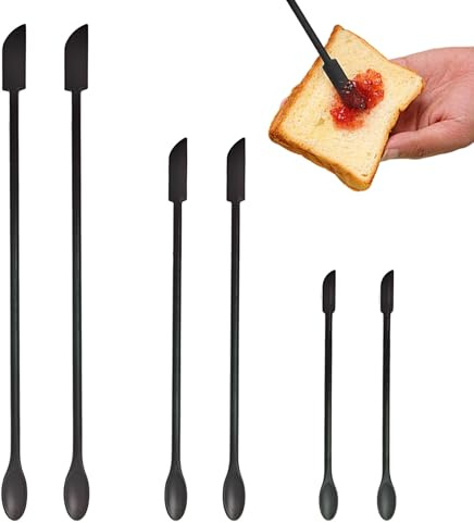 SAIIURV 6 Stücke Silikon Klein Kleine Make-Up Spatel, Hitzebeständig Mini Silikon Teigspachtel Schmal mit Löffel Set, Doppelkopf-Schaber, Zum Dünne Glas Küchenflaschen,Kosmetikflaschen (Schwarz)