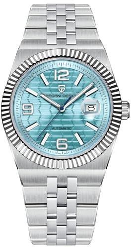 Pagani Design Herren-Automatikuhr, 40,5 mm Edelstahlgehäuse, Synthetisches Saphirglas, Schwarz, Himmelblau, Weiß, Grün