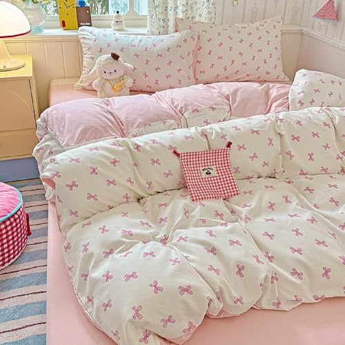 Sedefen Bettwäsche 135x200 Rosa Schleifen,Wende Bettwäsche Set Mädchen aus Microfaser,Aesthetic ÖKO-TEX Bettwäsche Set Bettbezug mit Reißverschluss und 1 Kissenbezug 80x80 cm