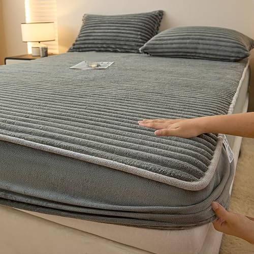HAIBA warmes Flanell Spannbettlaken 150 x 200 cm Dunkelgrau Matratzenbezug | Winter Warme Bettlaken Weichheit und kuschelige 30cm tiefe Tasche mit elastischem Rand für Boxspringbett Wasserbett