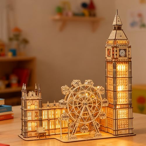 Puzzle 3D in legno Big Ben con orologio funzionante - Kit modello da 306 pezzi per adulti - Non richiede colla - Fai da te con ruota panoramica mobile - Decorazione per ufficio e soggiorno