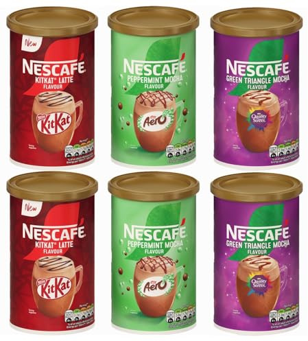 NESCAFÉ Instant Coffee Tin Variety Pack (Pack of 6) Flavours - Aero Peppermint Mocha, Green Triangle Mocha, KitKat Latte - Multiserve Frothy Instant Coffee