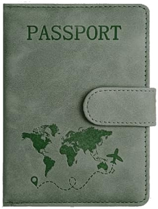 JchEnye Copertina in pelle per passaporto, porta passaporto in pelle PU, per documenti di viaggio, carte bancarie, carte d'identità e biglietti aerei. Colore grigio mare, contemporaneo ed elegante.