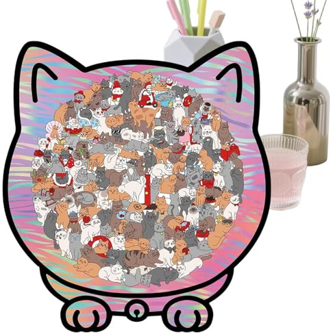 Puzzles Chat,Décor Mignon et Drôle avec Cadre Photo | 135 Pièces Puzzles en Bois pour Adultes avec Boîte De Rangement - pour Les Amateurs d'animaux, Le Jeu, Le Salon Et L'Exposition sur
