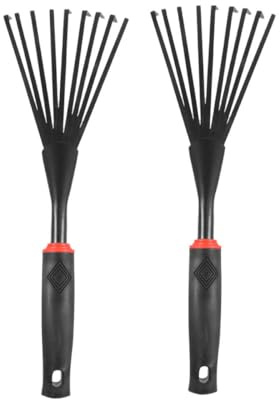 DOITOOL Rastrello da Giardinaggio a 9 Denti con Impugnatura Ergonomica Antiscivolo, Set da 2 Pezzi per Esterni, Attrezzo Manuale per Foglie, Erbacce e Cura del Prato