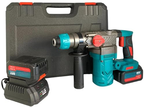 Trapano Martello Demolitore a Batteria 88V SDS PLUS con 2 Batterie 6Ah – Motore Brushless 3.2J, 5200 BPM, Perforatore per Perforazione su Cemento e Muratura