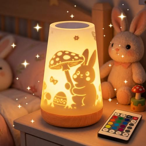 Mostof Süßes Hase Nachtlicht Kinder, LED 16 Farben Touch Fernbedienung | USB Wiederaufladbare Nachtlampe, Timer, Dimmbar, Kinderzimmer Deko, Süßes Geschenk