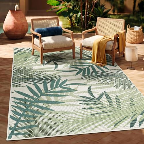 VIMODA Teppich In- & Outdoor Wetterfest – Balkon Terrasse Garten, Wohnzimmer & Küche -Waschbar,Size:120x160 cm;Farbe:Grün2