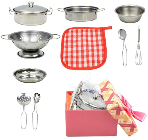 Ollas y Sartenes de Juguete - Set Cocina Juguete Acero Inoxidable | Accesorios de Utensilios para Niños - para Niños Y Niñas Camping Al Aire Libre Pícnic Hogar Aula Guardería Preescolar
