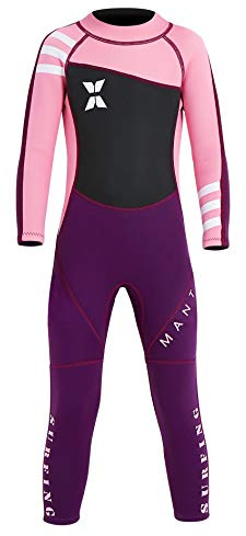 Kids Girls 2.5mm Wetsuit Long Sleeve One Piece Dive Skin UV Protection Thermal Swimsuit for Diving Snorkeling Swimming 10-11 Years Pink
