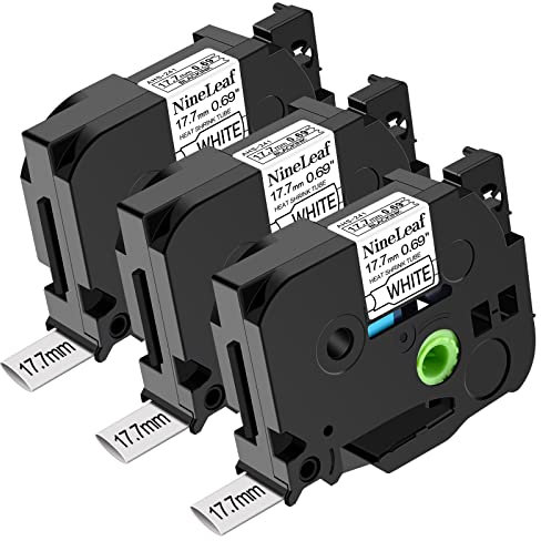 NineLeaf 3 x Kompatibel mit Brother Schrumpfschlauch Etikettenband 17,7mm HSe-241 HSe241 HS-241 HSE Schwarz auf Weiß Schriftband für P-Touch PT-D400 D600 E300 E500 P750W PT-P950NW Etikettenhersteller